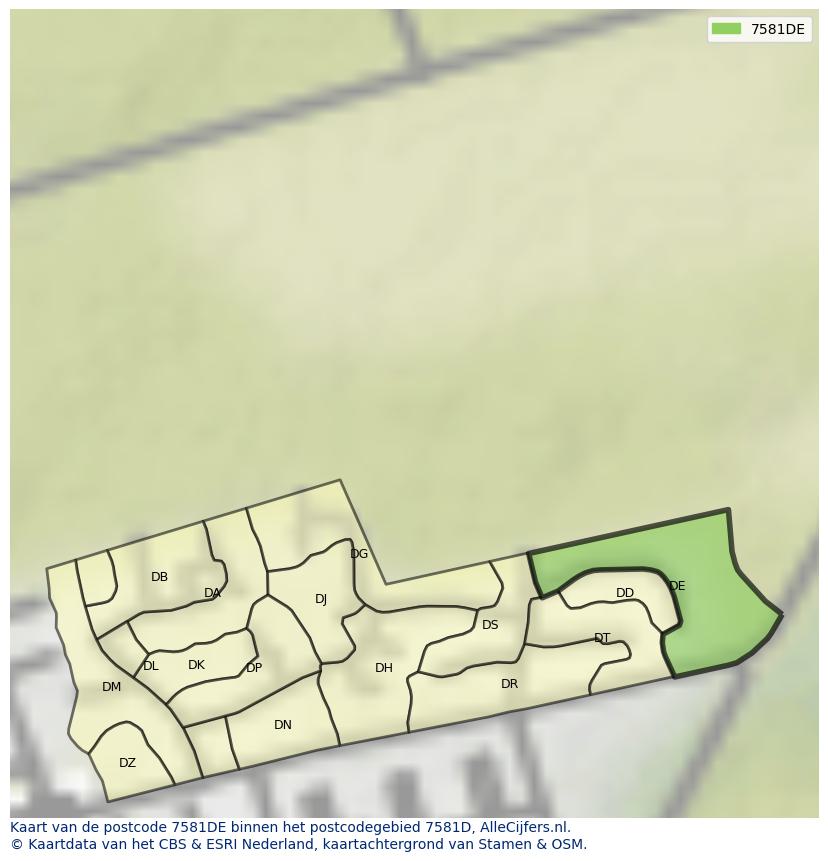 Afbeelding van het postcodegebied 7581 DE op de kaart.