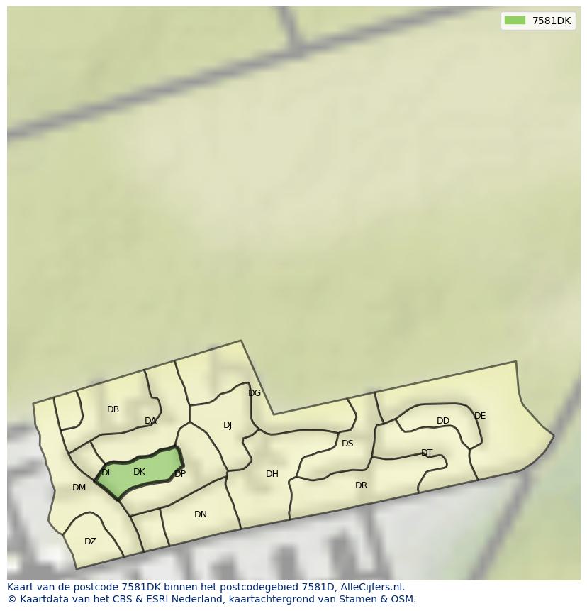 Afbeelding van het postcodegebied 7581 DK op de kaart.
