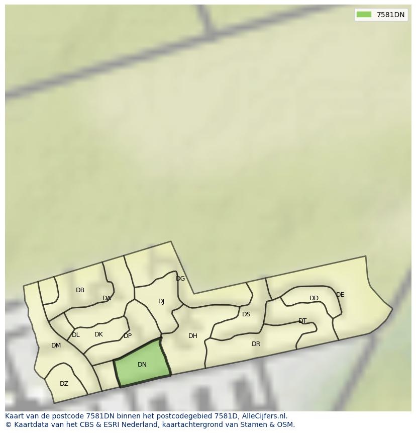 Afbeelding van het postcodegebied 7581 DN op de kaart.
