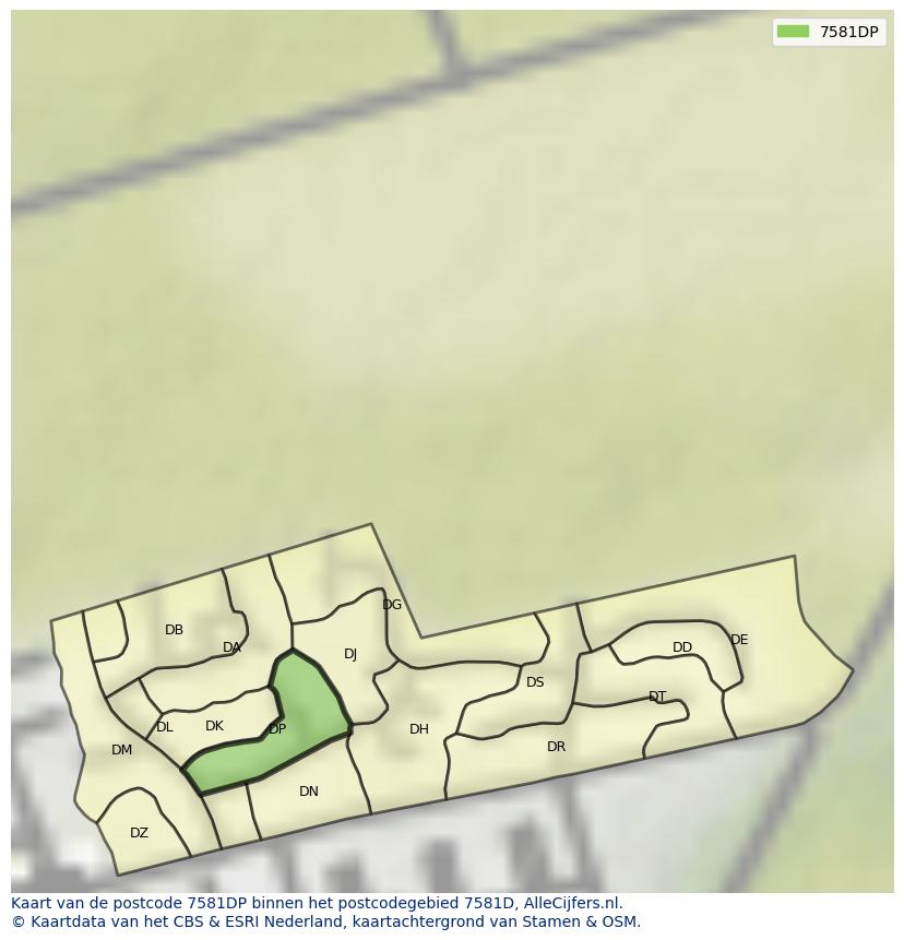 Afbeelding van het postcodegebied 7581 DP op de kaart.