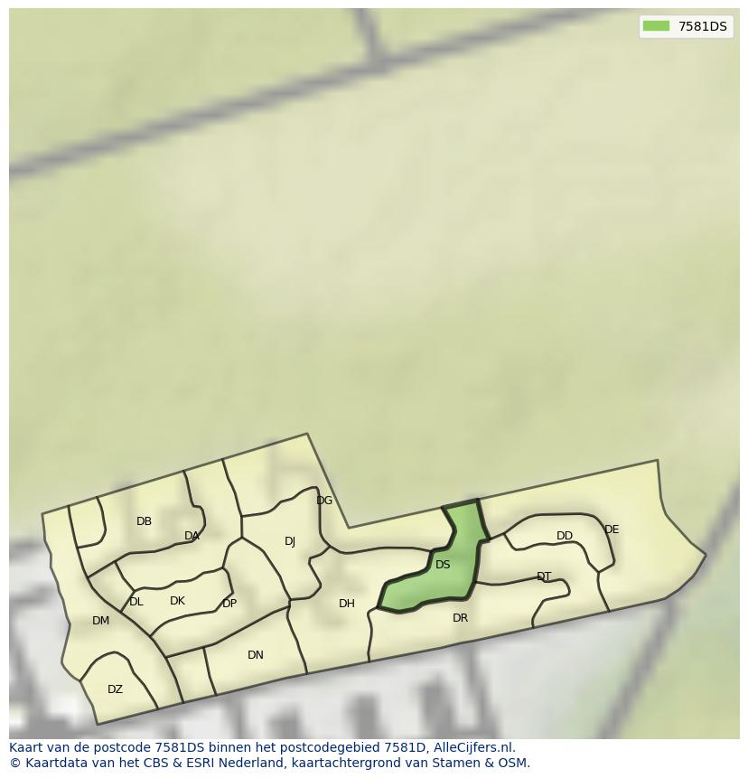 Afbeelding van het postcodegebied 7581 DS op de kaart.