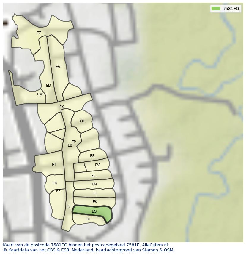 Afbeelding van het postcodegebied 7581 EG op de kaart.