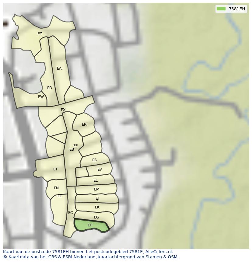 Afbeelding van het postcodegebied 7581 EH op de kaart.