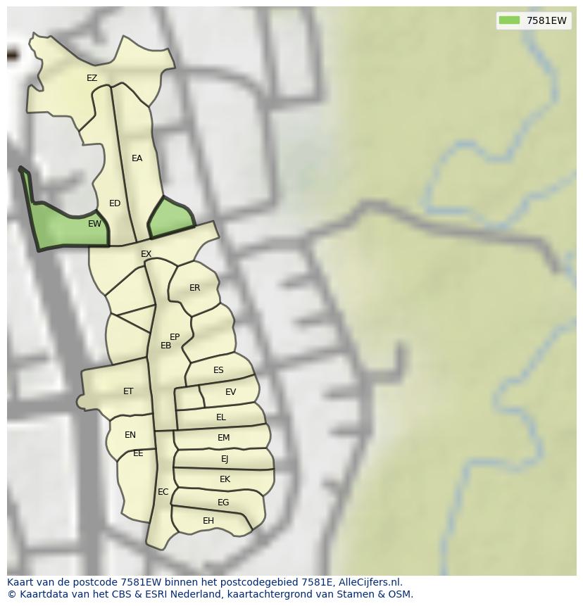 Afbeelding van het postcodegebied 7581 EW op de kaart.