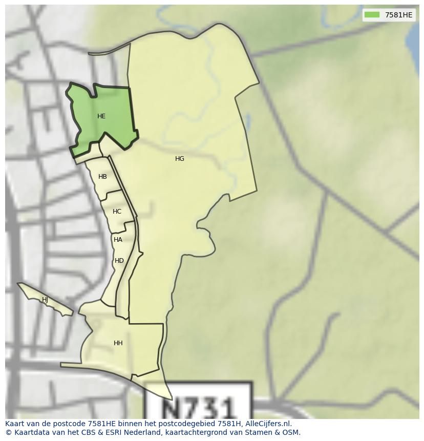 Afbeelding van het postcodegebied 7581 HE op de kaart.