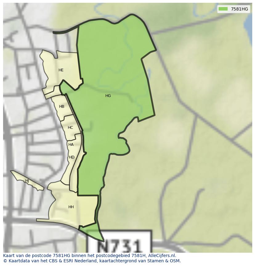 Afbeelding van het postcodegebied 7581 HG op de kaart.