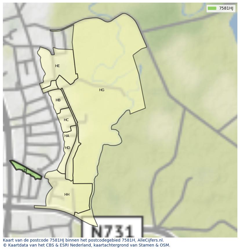 Afbeelding van het postcodegebied 7581 HJ op de kaart.
