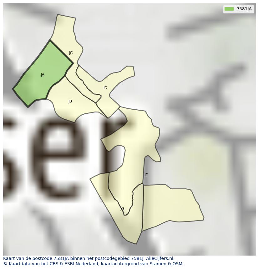 Afbeelding van het postcodegebied 7581 JA op de kaart.