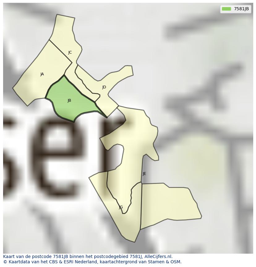 Afbeelding van het postcodegebied 7581 JB op de kaart.