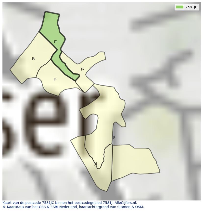 Afbeelding van het postcodegebied 7581 JC op de kaart.