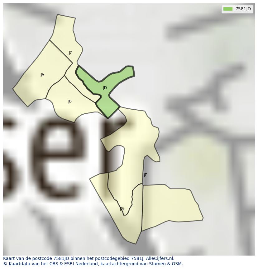 Afbeelding van het postcodegebied 7581 JD op de kaart.