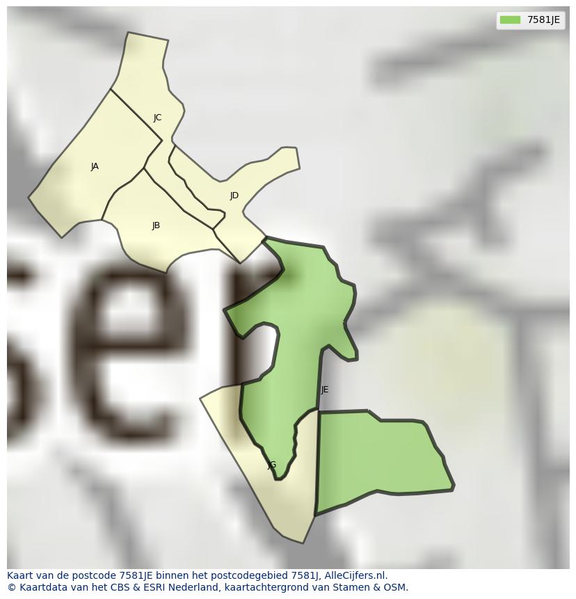 Afbeelding van het postcodegebied 7581 JE op de kaart.