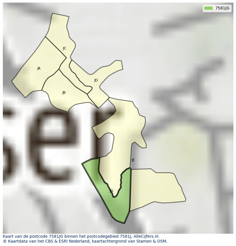 Afbeelding van het postcodegebied 7581 JG op de kaart.