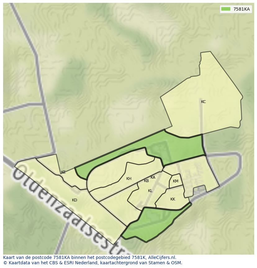 Afbeelding van het postcodegebied 7581 KA op de kaart.