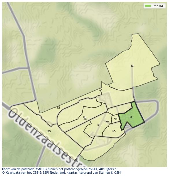 Afbeelding van het postcodegebied 7581 KG op de kaart.
