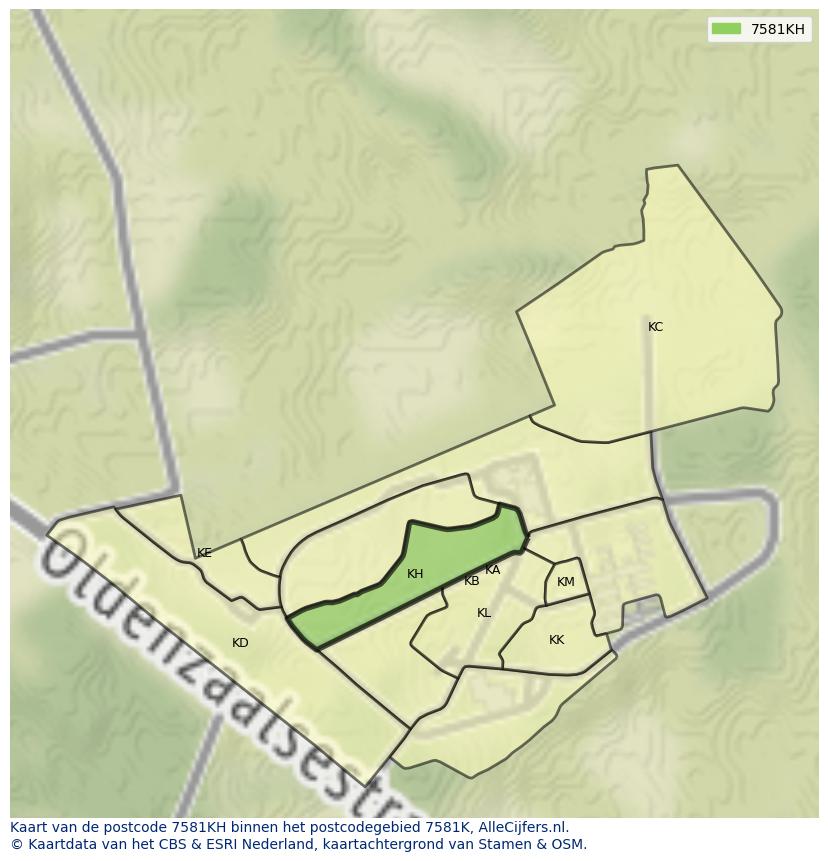 Afbeelding van het postcodegebied 7581 KH op de kaart.