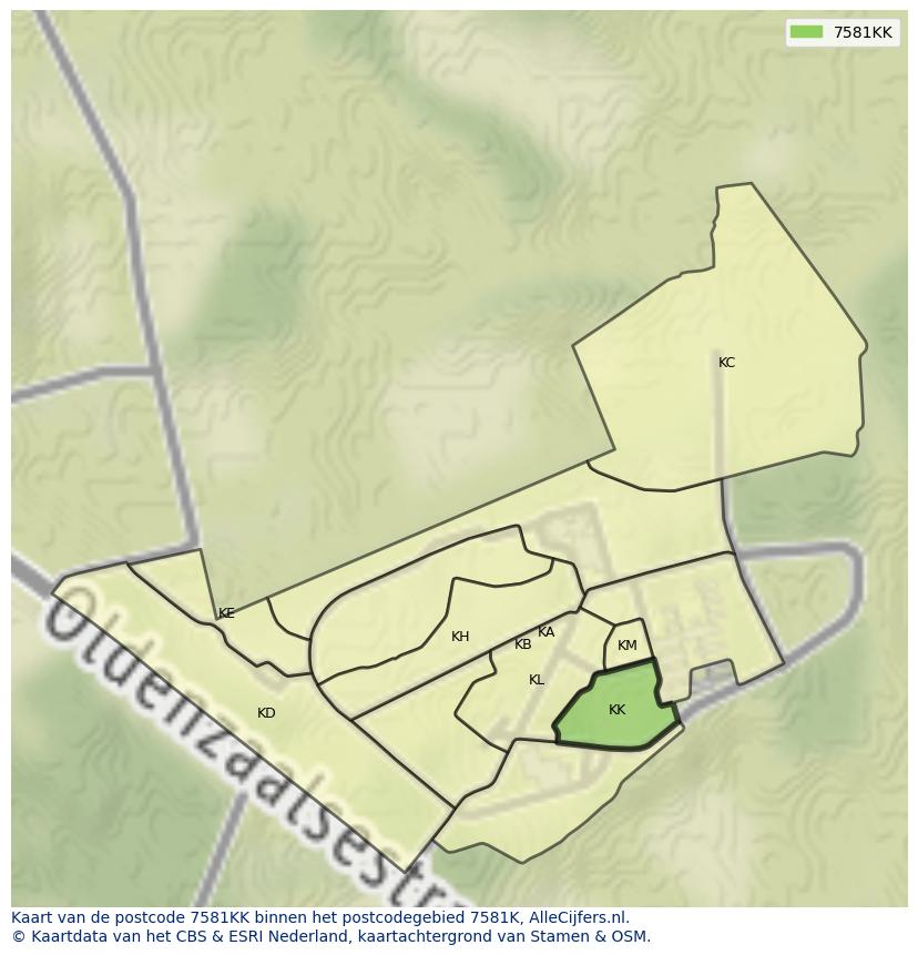 Afbeelding van het postcodegebied 7581 KK op de kaart.