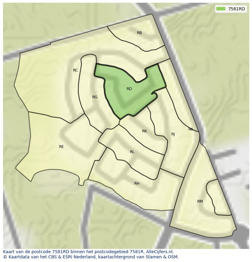 Afbeelding van het postcodegebied 7581 RD op de kaart.