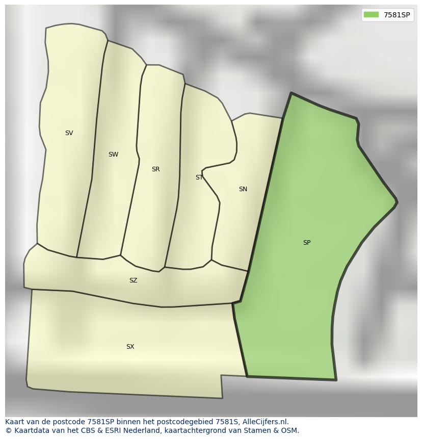 Afbeelding van het postcodegebied 7581 SP op de kaart.