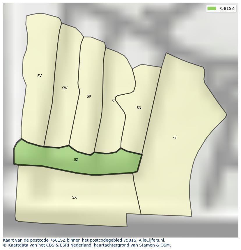 Afbeelding van het postcodegebied 7581 SZ op de kaart.