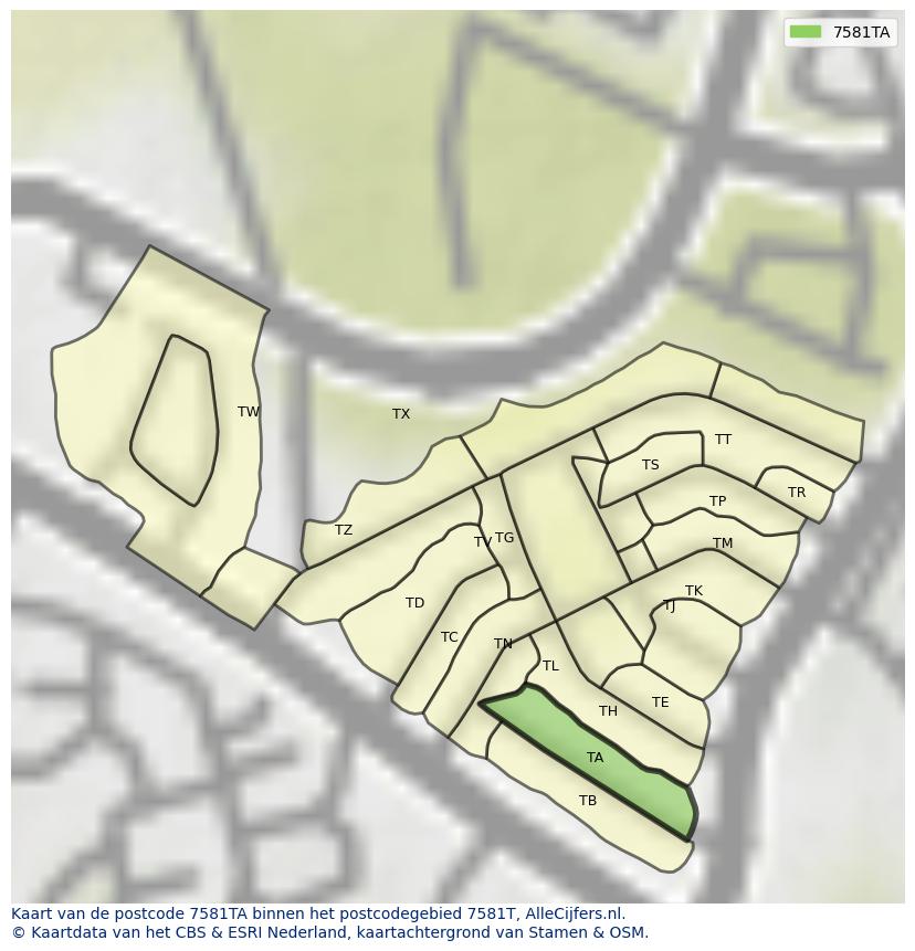 Afbeelding van het postcodegebied 7581 TA op de kaart.