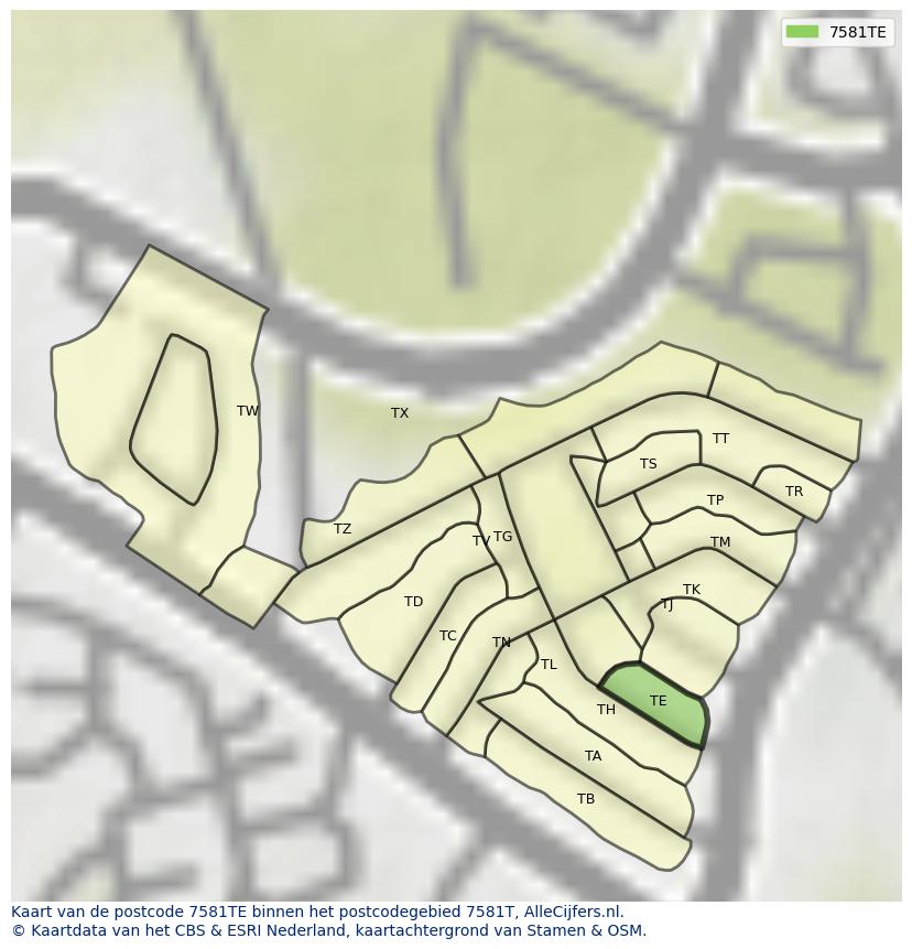 Afbeelding van het postcodegebied 7581 TE op de kaart.