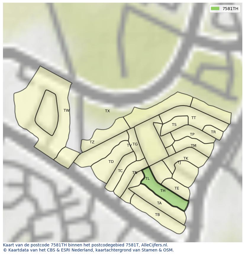 Afbeelding van het postcodegebied 7581 TH op de kaart.