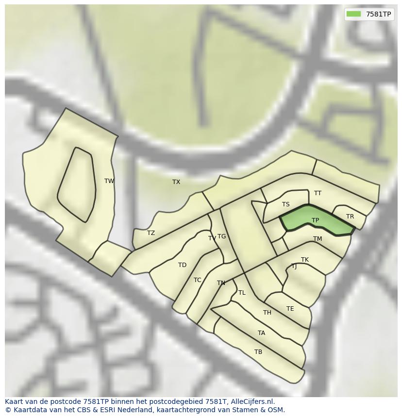 Afbeelding van het postcodegebied 7581 TP op de kaart.