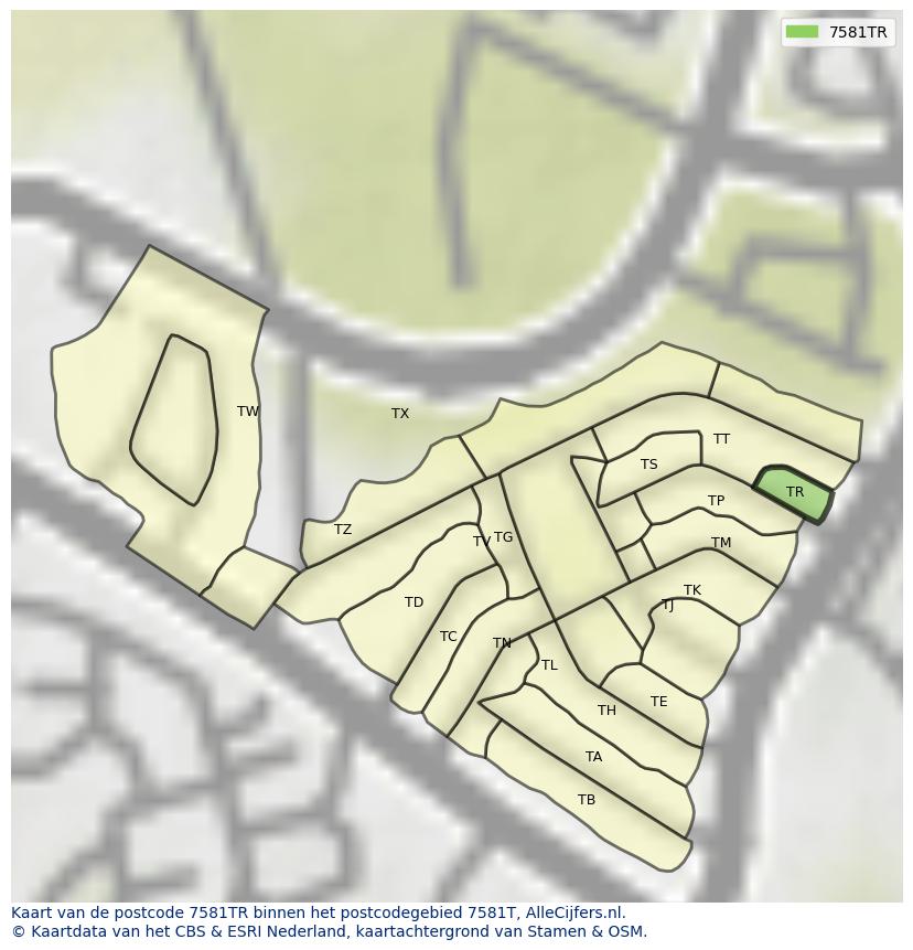 Afbeelding van het postcodegebied 7581 TR op de kaart.