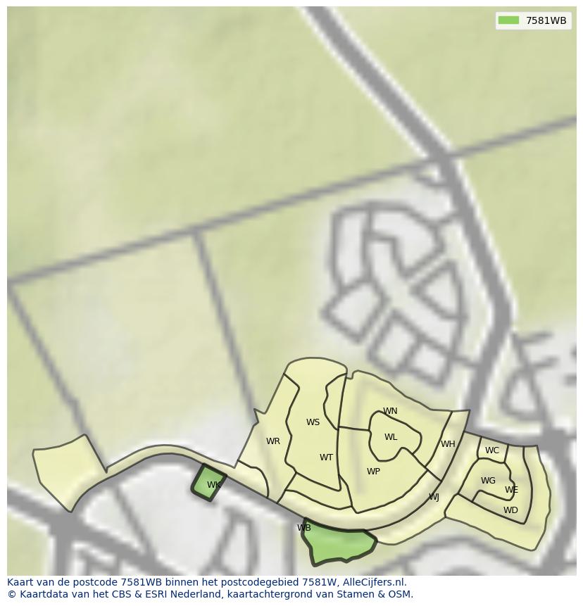 Afbeelding van het postcodegebied 7581 WB op de kaart.