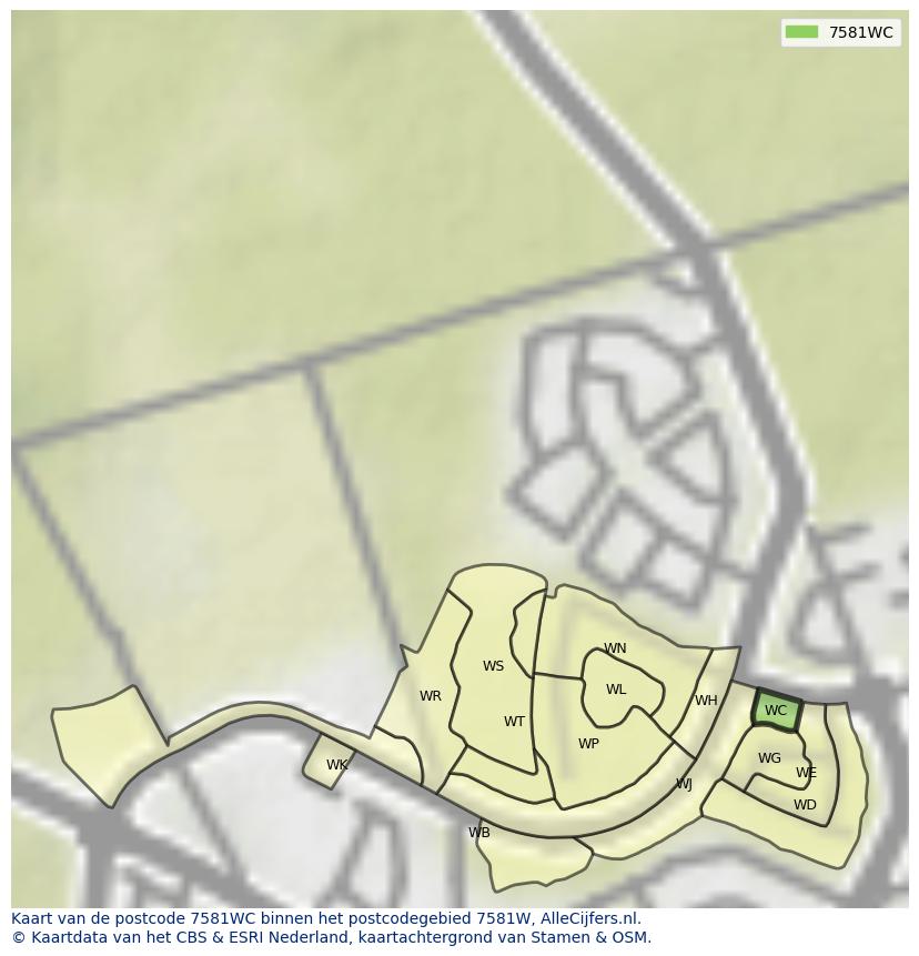 Afbeelding van het postcodegebied 7581 WC op de kaart.