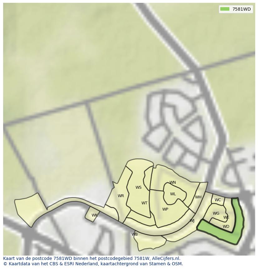 Afbeelding van het postcodegebied 7581 WD op de kaart.