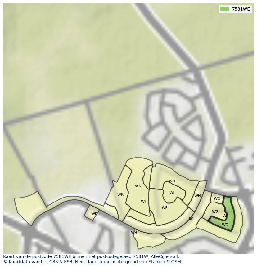 Afbeelding van het postcodegebied 7581 WE op de kaart.
