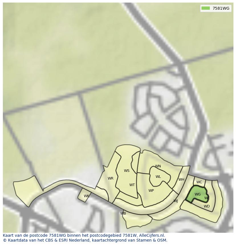 Afbeelding van het postcodegebied 7581 WG op de kaart.