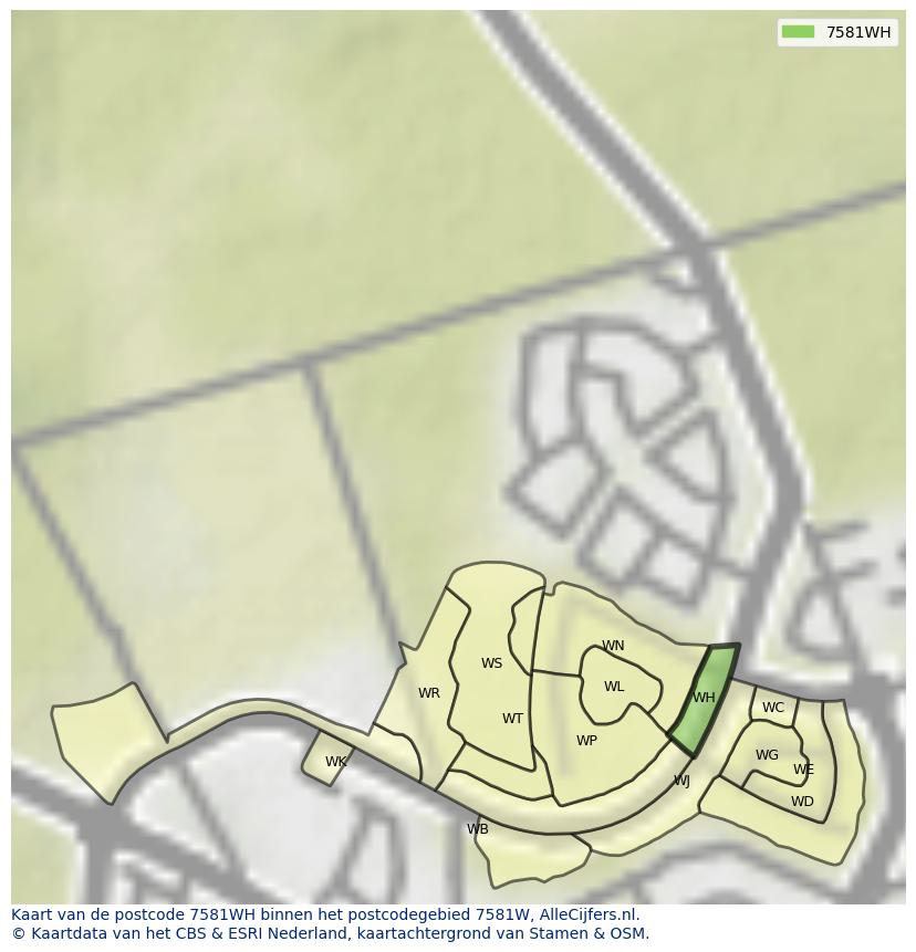 Afbeelding van het postcodegebied 7581 WH op de kaart.