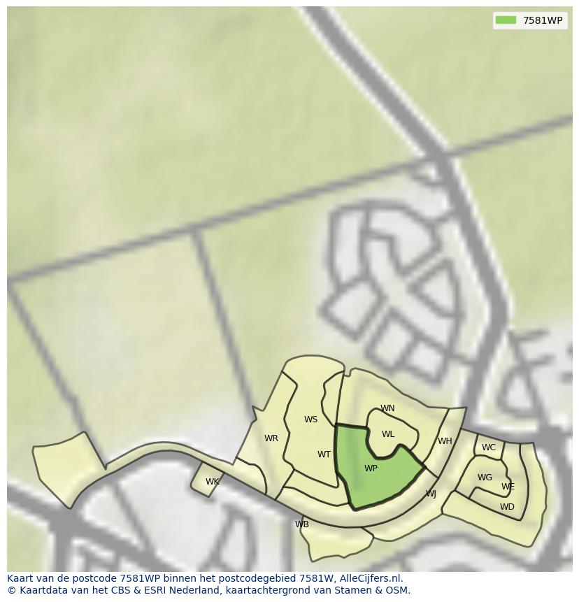 Afbeelding van het postcodegebied 7581 WP op de kaart.