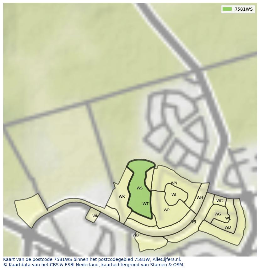 Afbeelding van het postcodegebied 7581 WS op de kaart.