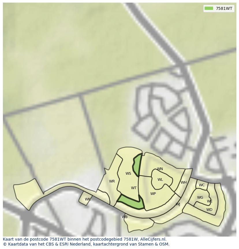 Afbeelding van het postcodegebied 7581 WT op de kaart.