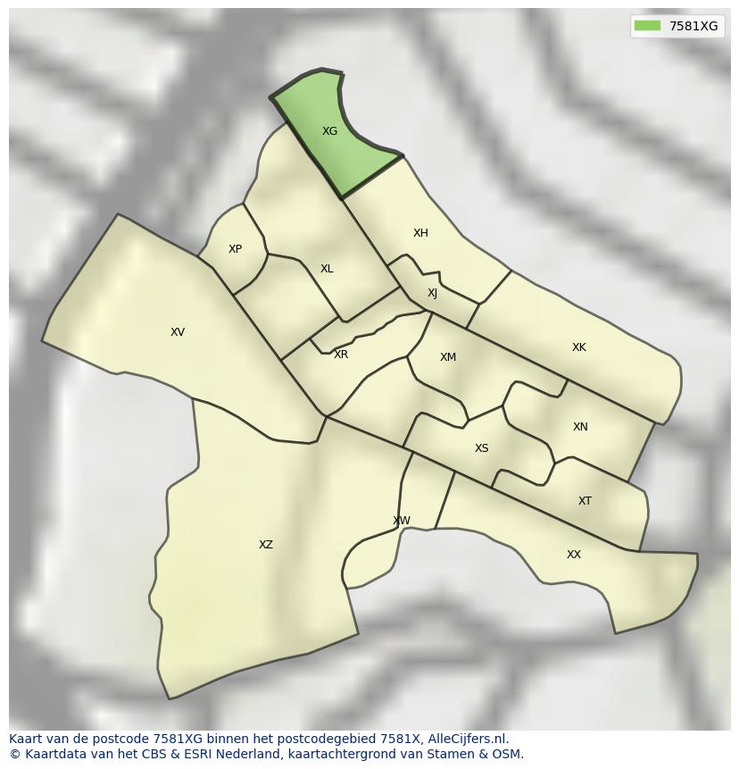 Afbeelding van het postcodegebied 7581 XG op de kaart.