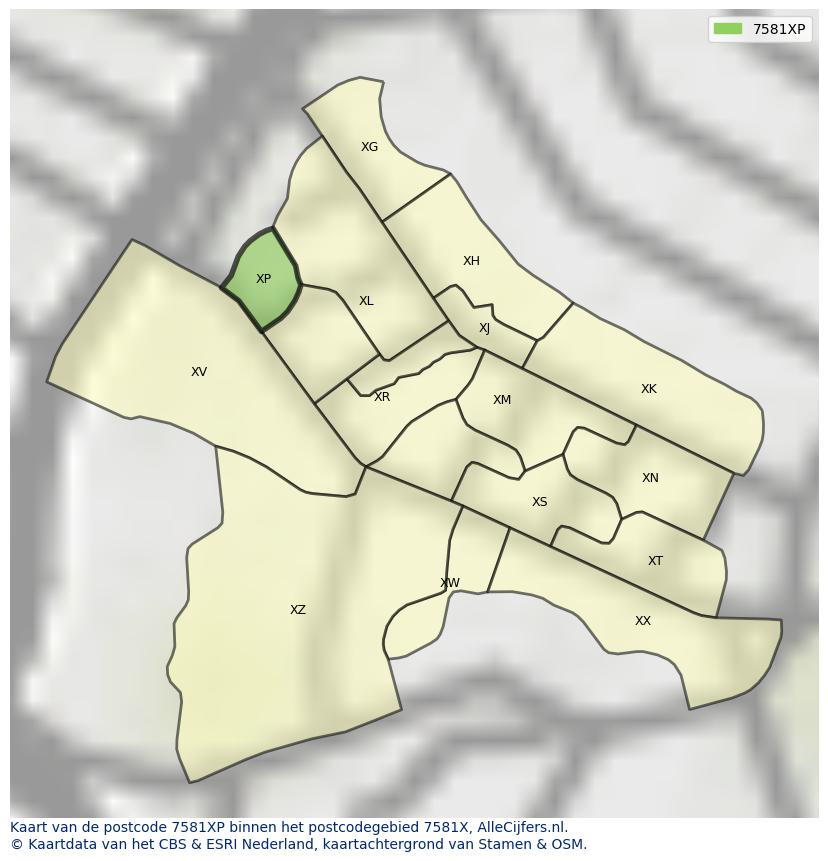 Afbeelding van het postcodegebied 7581 XP op de kaart.