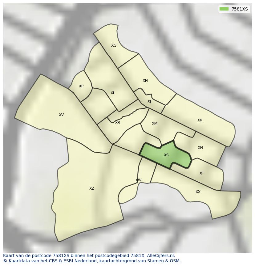Afbeelding van het postcodegebied 7581 XS op de kaart.