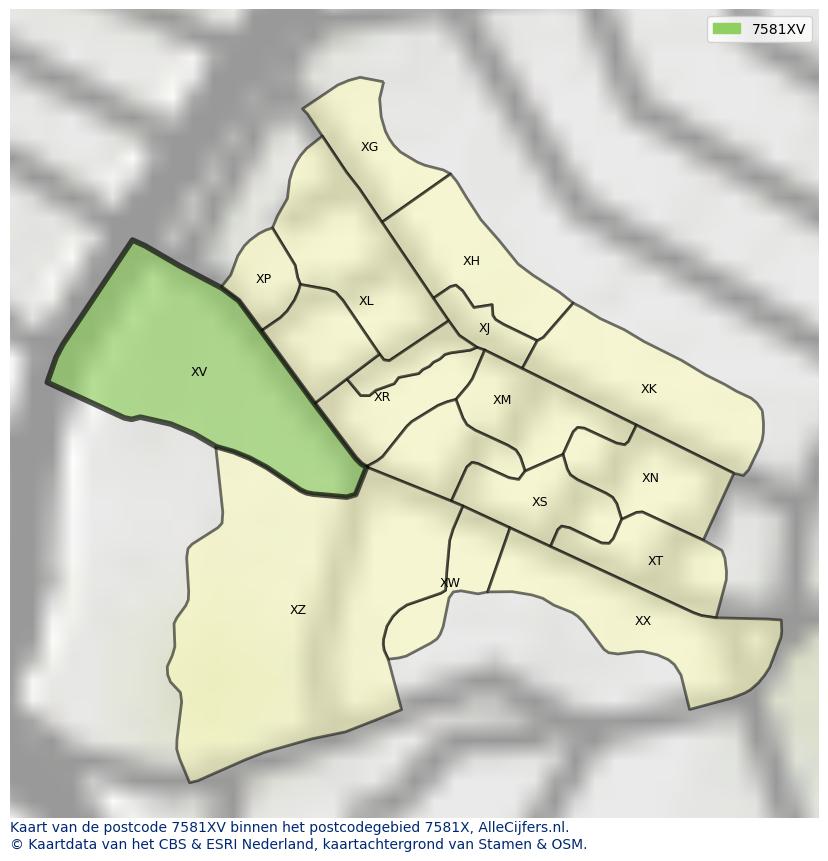 Afbeelding van het postcodegebied 7581 XV op de kaart.