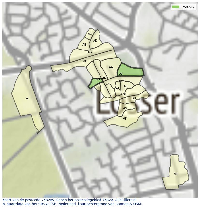 Afbeelding van het postcodegebied 7582 AV op de kaart.