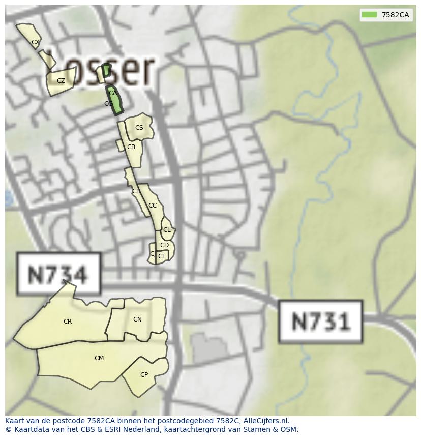 Afbeelding van het postcodegebied 7582 CA op de kaart.