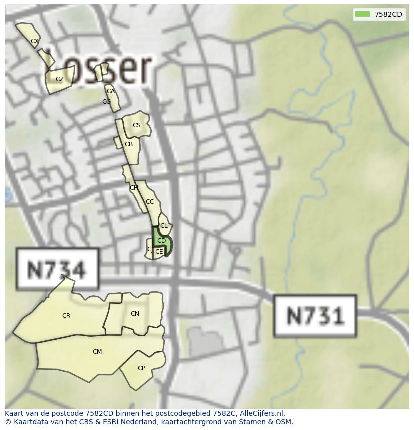 Afbeelding van het postcodegebied 7582 CD op de kaart.