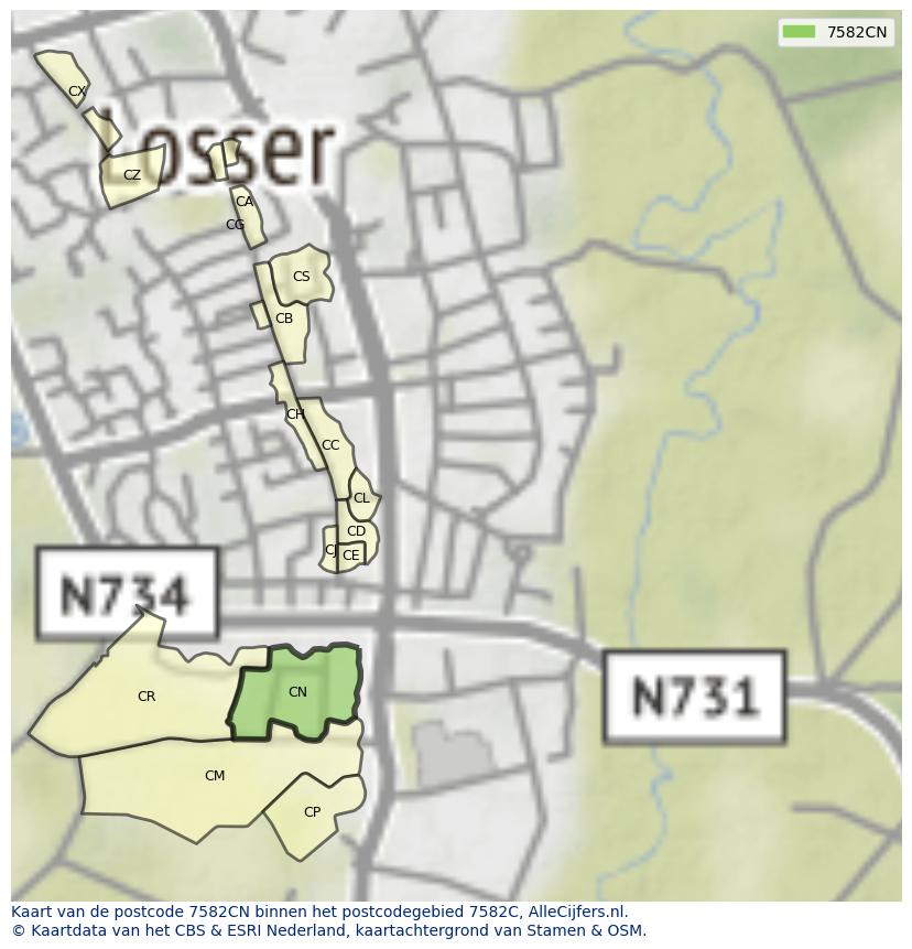Afbeelding van het postcodegebied 7582 CN op de kaart.
