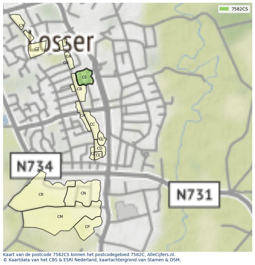 Afbeelding van het postcodegebied 7582 CS op de kaart.