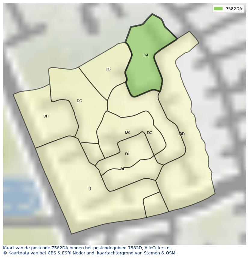 Afbeelding van het postcodegebied 7582 DA op de kaart.
