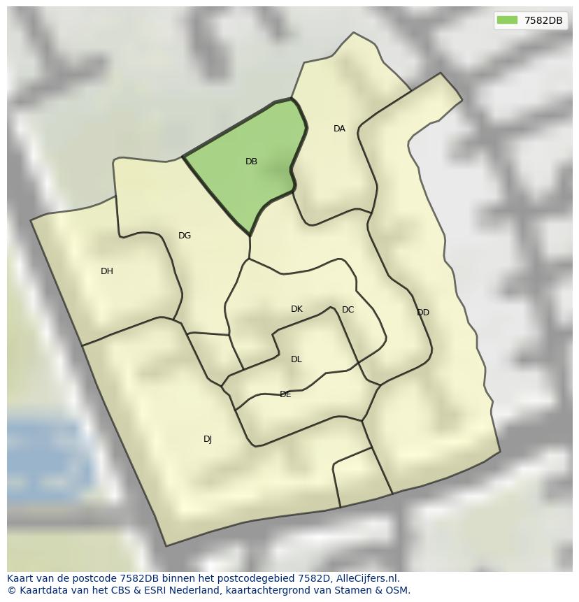 Afbeelding van het postcodegebied 7582 DB op de kaart.