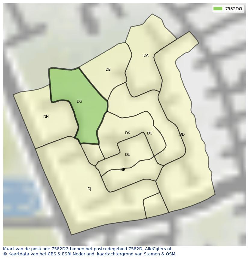 Afbeelding van het postcodegebied 7582 DG op de kaart.